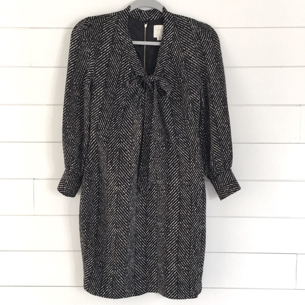 Kate Spade Chevron Long Sleeve Tie Bow Silk Dress